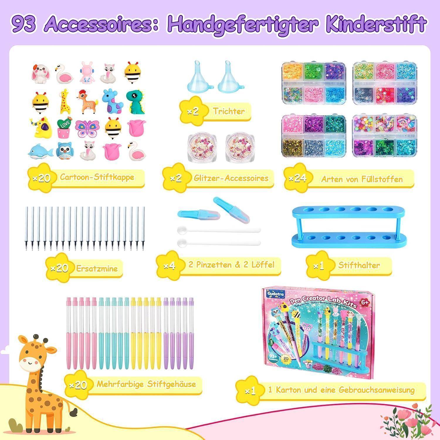 Gudotra 93 Zubehör Stifte Selber Machen Set Kinder 5 Jahre, Geschenk Mädchen und Jungen 6 7 8 9 10, Bastelset für Kinder 5-12 Jahre DIY Personalisi