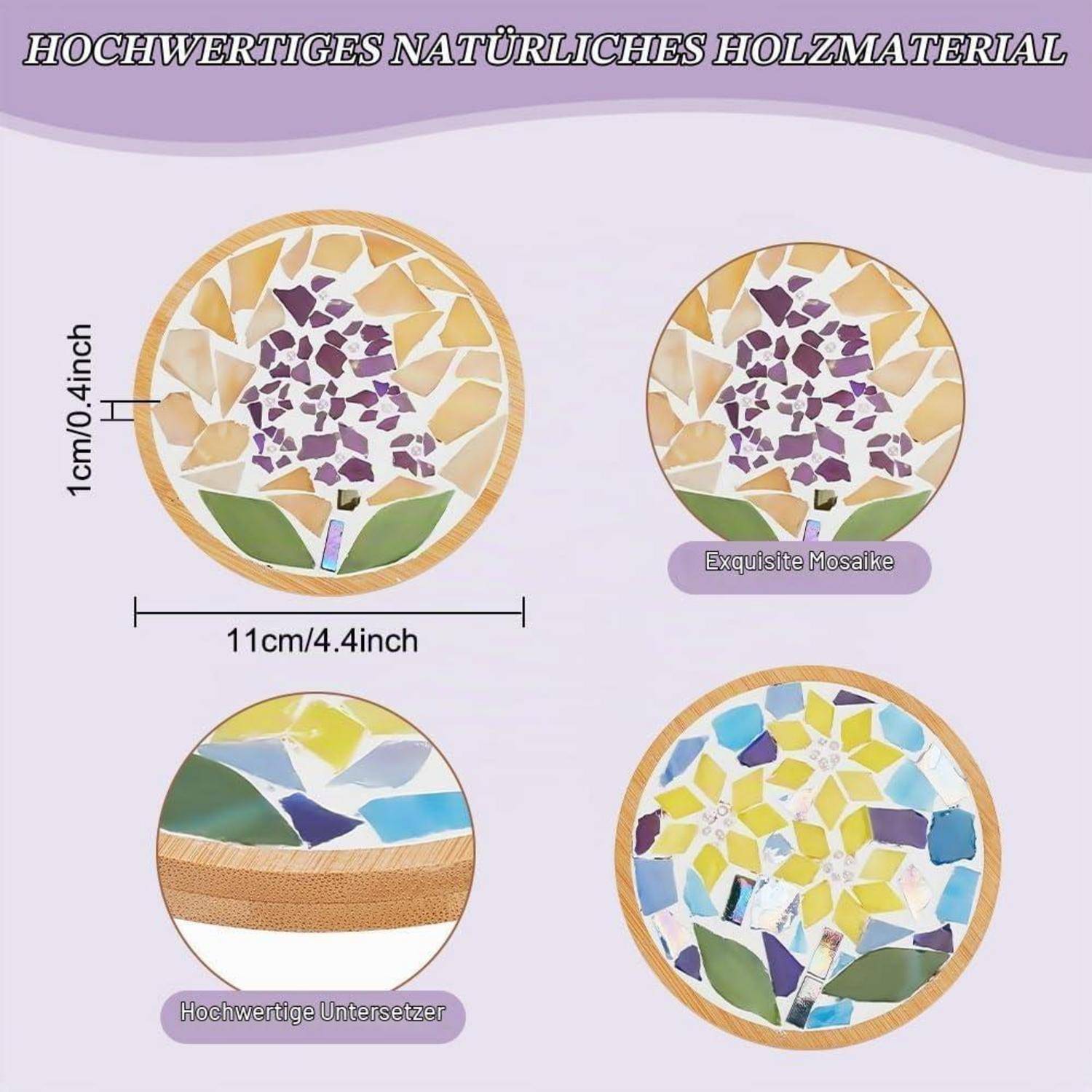 WEBEEDY 3 Sets DIY Mosaik Bastelset Erwachsene Bambus Untersetzer 11cm | mosaik set;mosaik bastelset;mosaik bastelset erwachsene;mosaiksteine zum
