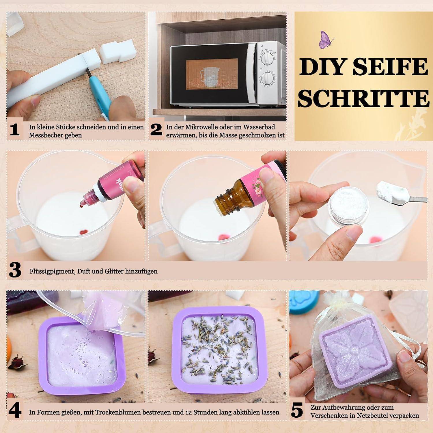 Vezerd Seife Selber Machen, Kreative Bastelset Erwachsene Seifen DIY Set | Seifenherstellung mit Seifenform und Rohseife, Badebomben Soap Making