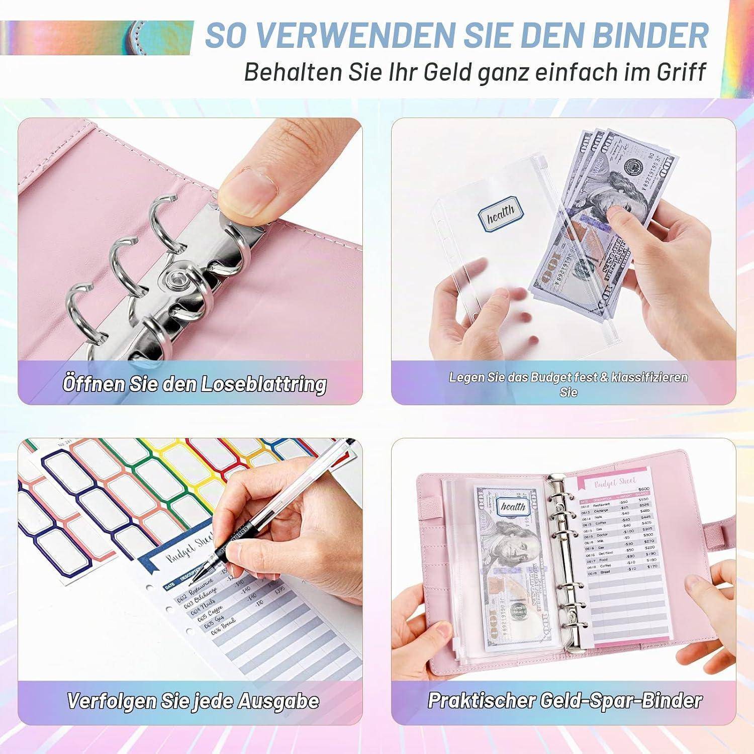 Budget Planner Budget Binder A6, Budgetplaner Geld Organizer mit Weiche Tasche, TAOPE Leder Budget Binder Notizbuch A6 Cash Stuffing, 6 Löcher