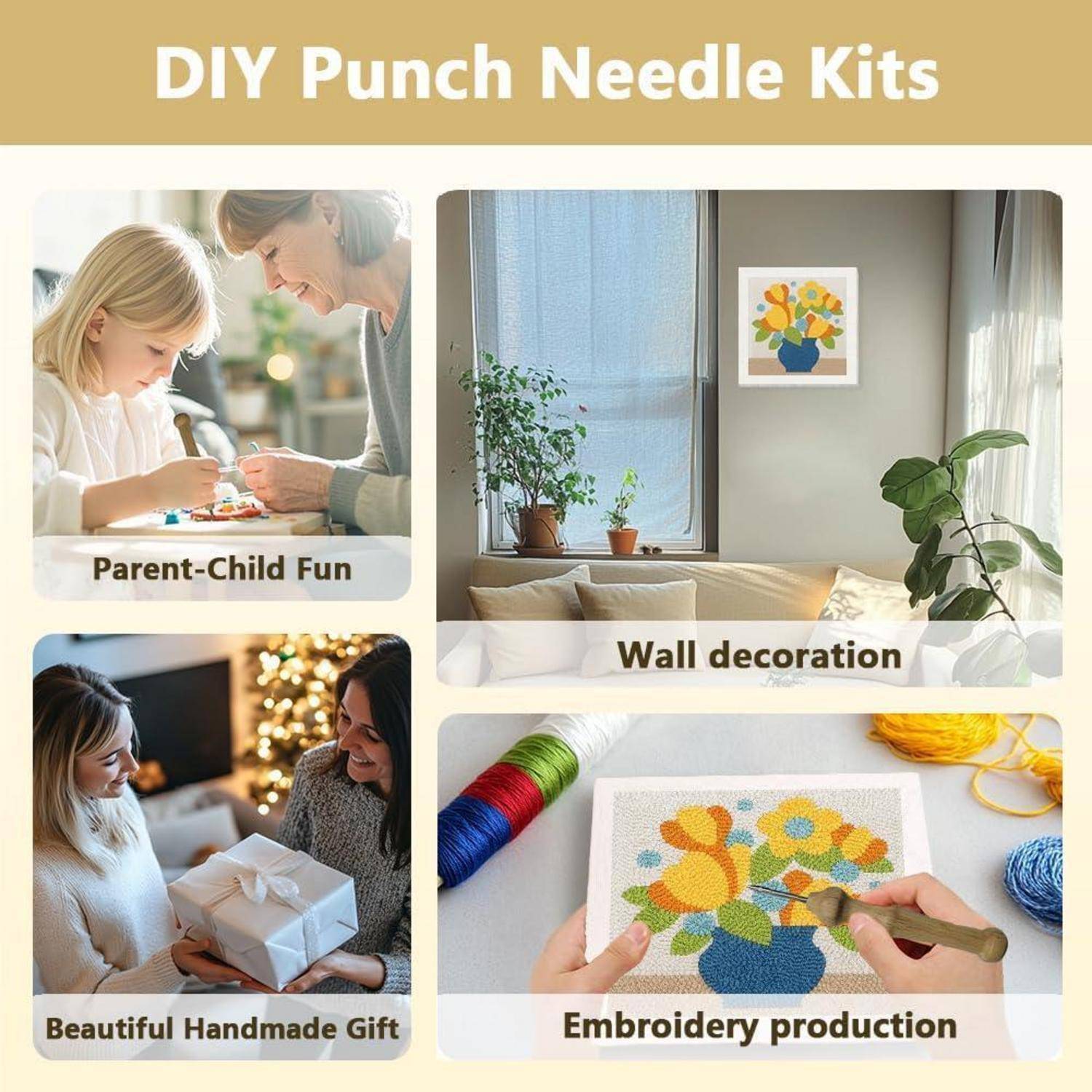 Collage mit dem Titel „DIY Punch Needle Kits