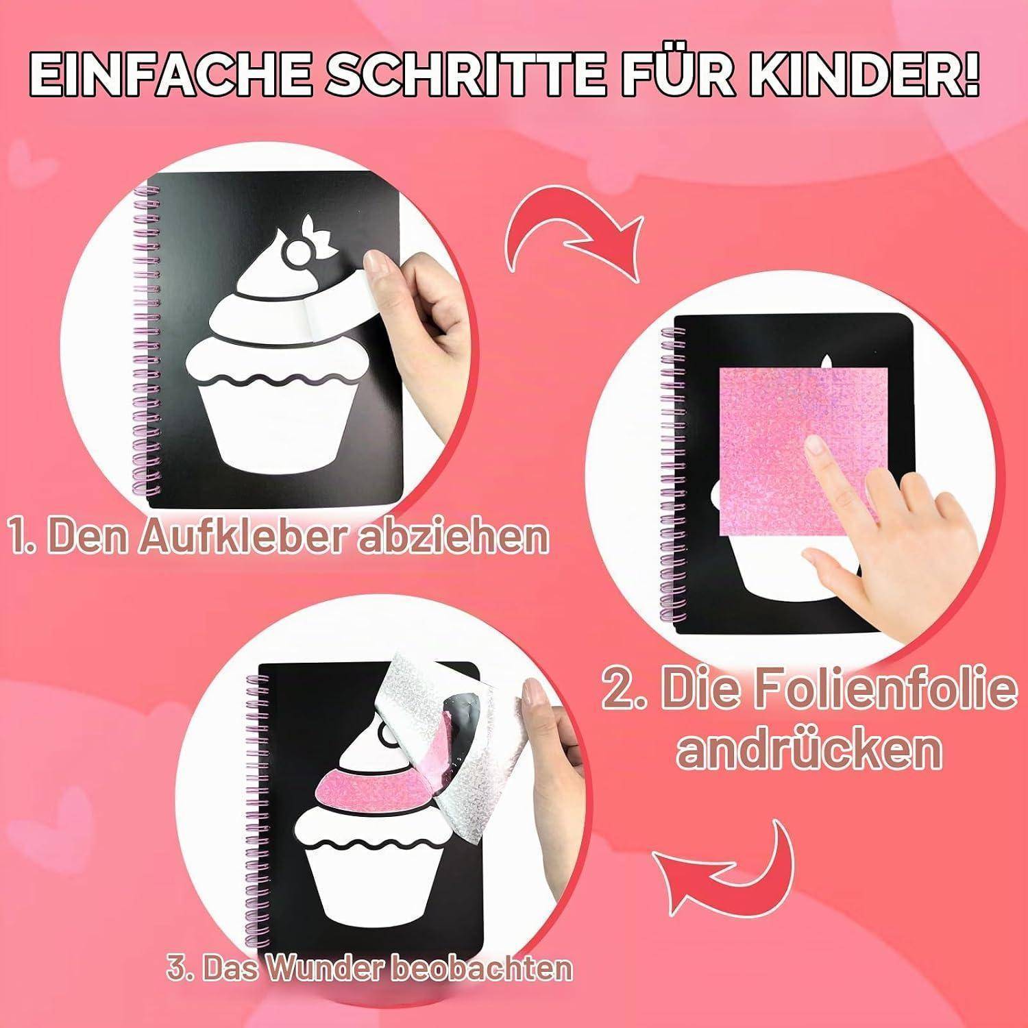 Rosa Anleitung-Grafik mit dem Titel „Einfache Schritte für Kinder!