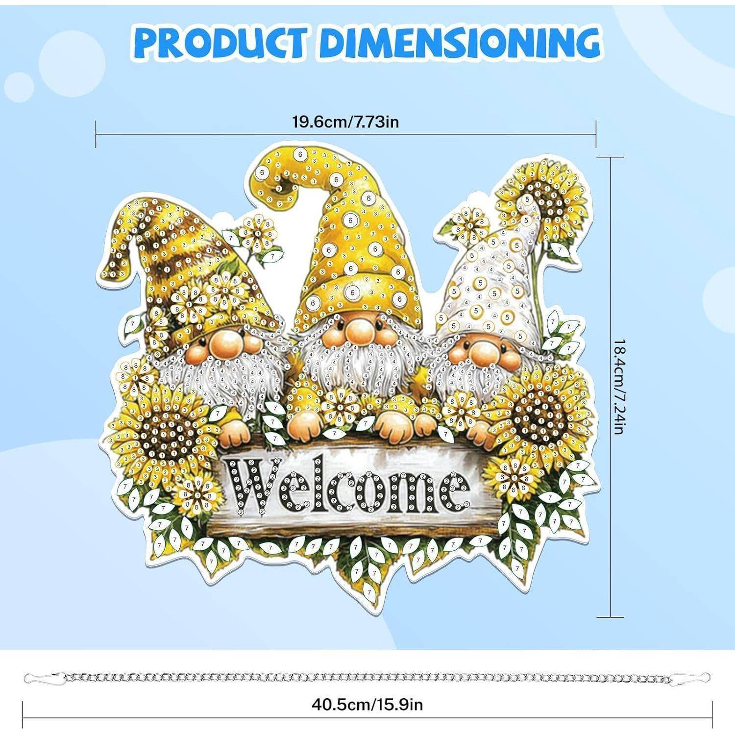 Die Produktdimensionsgrafik zeigt ein „Welcome