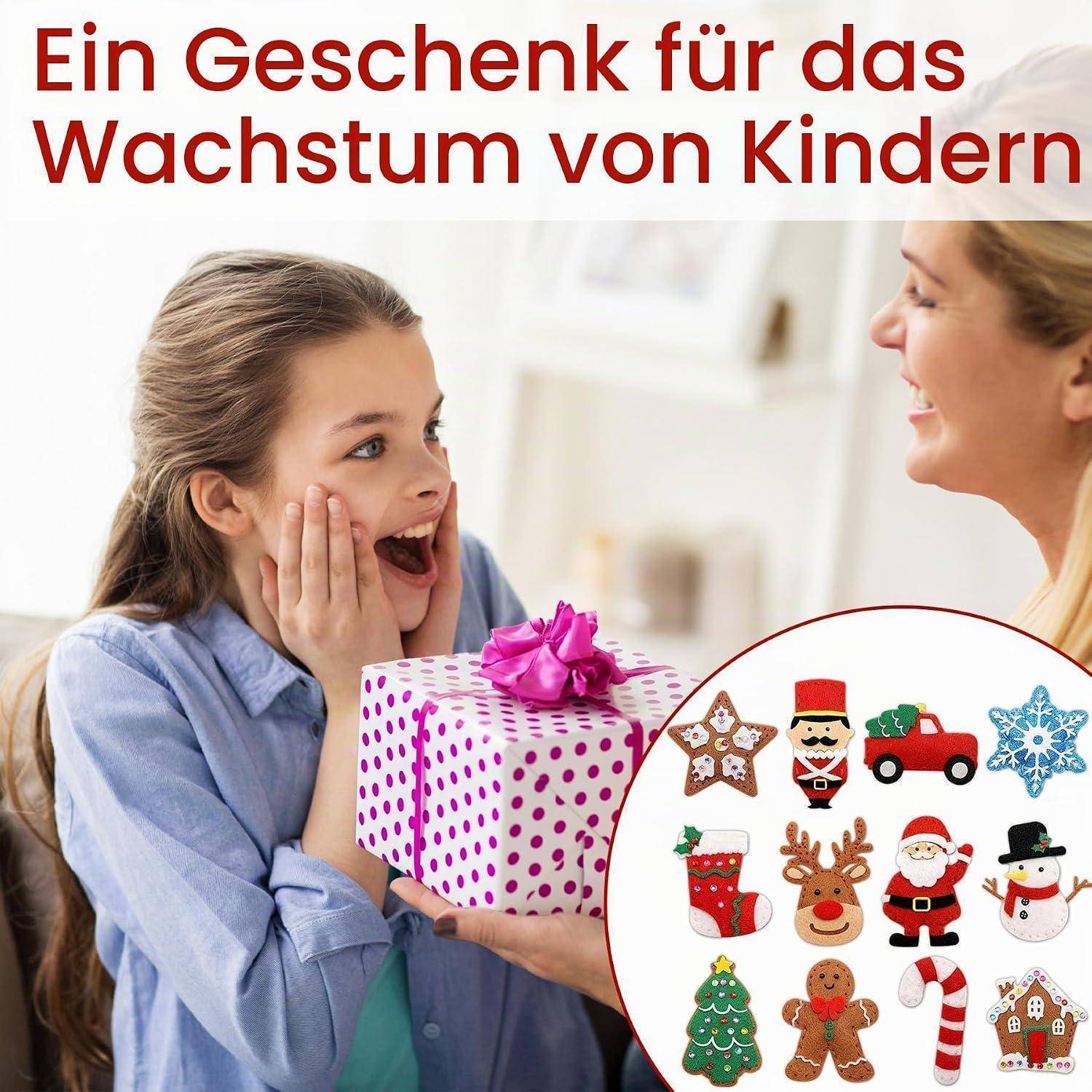 TZEKING 12 Stück Nähset Kinder,Weihnachten Nähhandwerk Set mit Zubehör,Bastelset Weihnachten,Weihnachtshirsch,Bastelsets für Kinder,Kreatives Bas