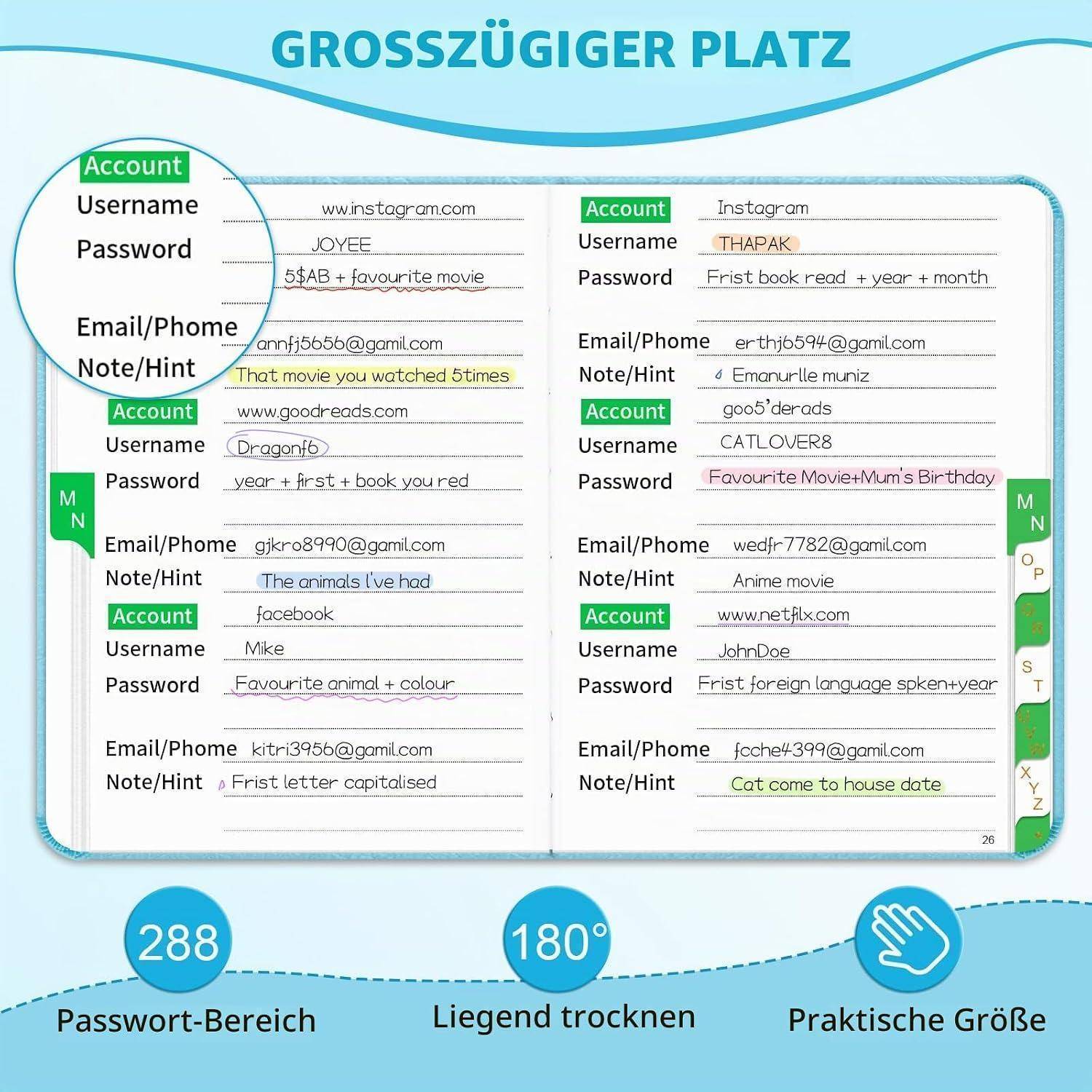 Passwortbuch - Mini-Passwortbuch Mit Alphabetischen Registern, 11,5 x 15,5 CM Passwort-Logbuch, Idee für die Aufzeichnung von Konto, Benutzername