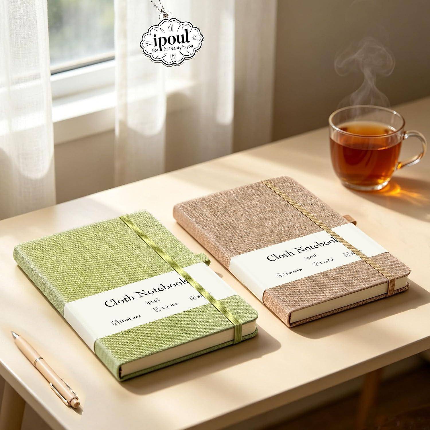 Leinen-Journal, A5, 14 x 21 cm, liniertes Notizbuch, Journal zum Schreiben, Hardcover, flach liegend, mit Bandverschluss & Stifthalter, Rosa