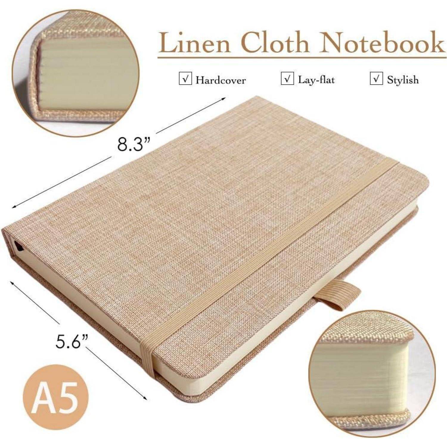 Leinen-Journal, A5, 14 x 21 cm, liniertes Notizbuch, Journal zum Schreiben, Hardcover, flach liegend, mit Bandverschluss & Stifthalter, Rosa