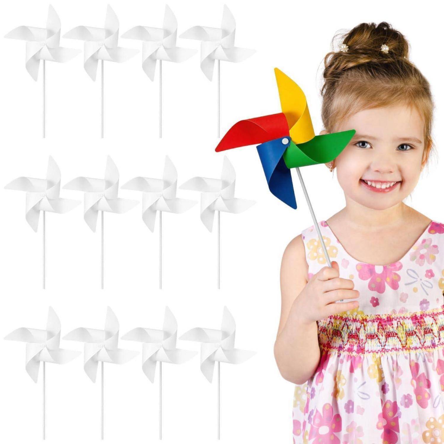 Angoily 24 Stück Windmühlen Bastelset Für Kinder Zum Selber Bemalen Weißes Papier Windrad DIY Kreativ Outdoor Spielzeug 30X19X23Cm