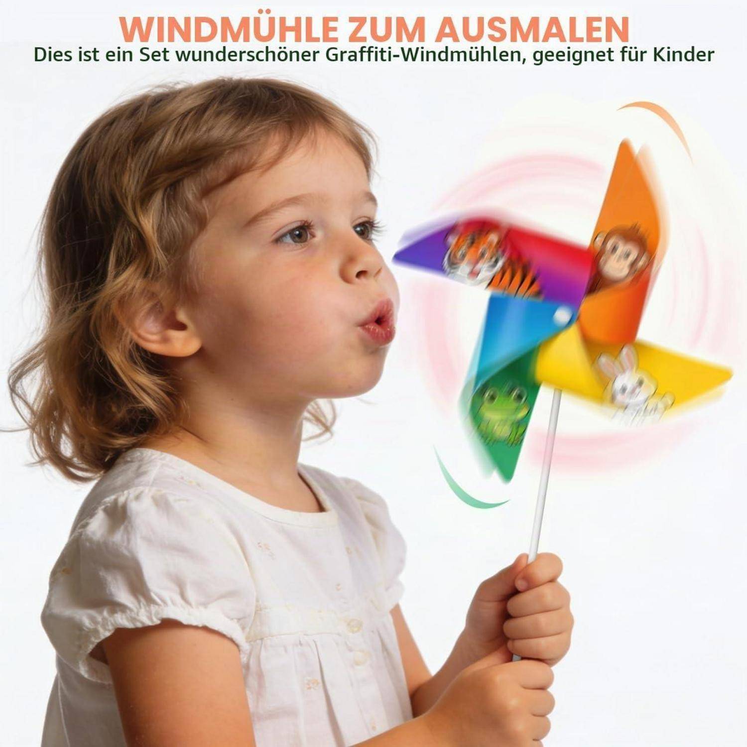 Angoily 24 Stück Windmühlen Bastelset Für Kinder Zum Selber Bemalen Weißes Papier Windrad DIY Kreativ Outdoor Spielzeug 30X19X23Cm