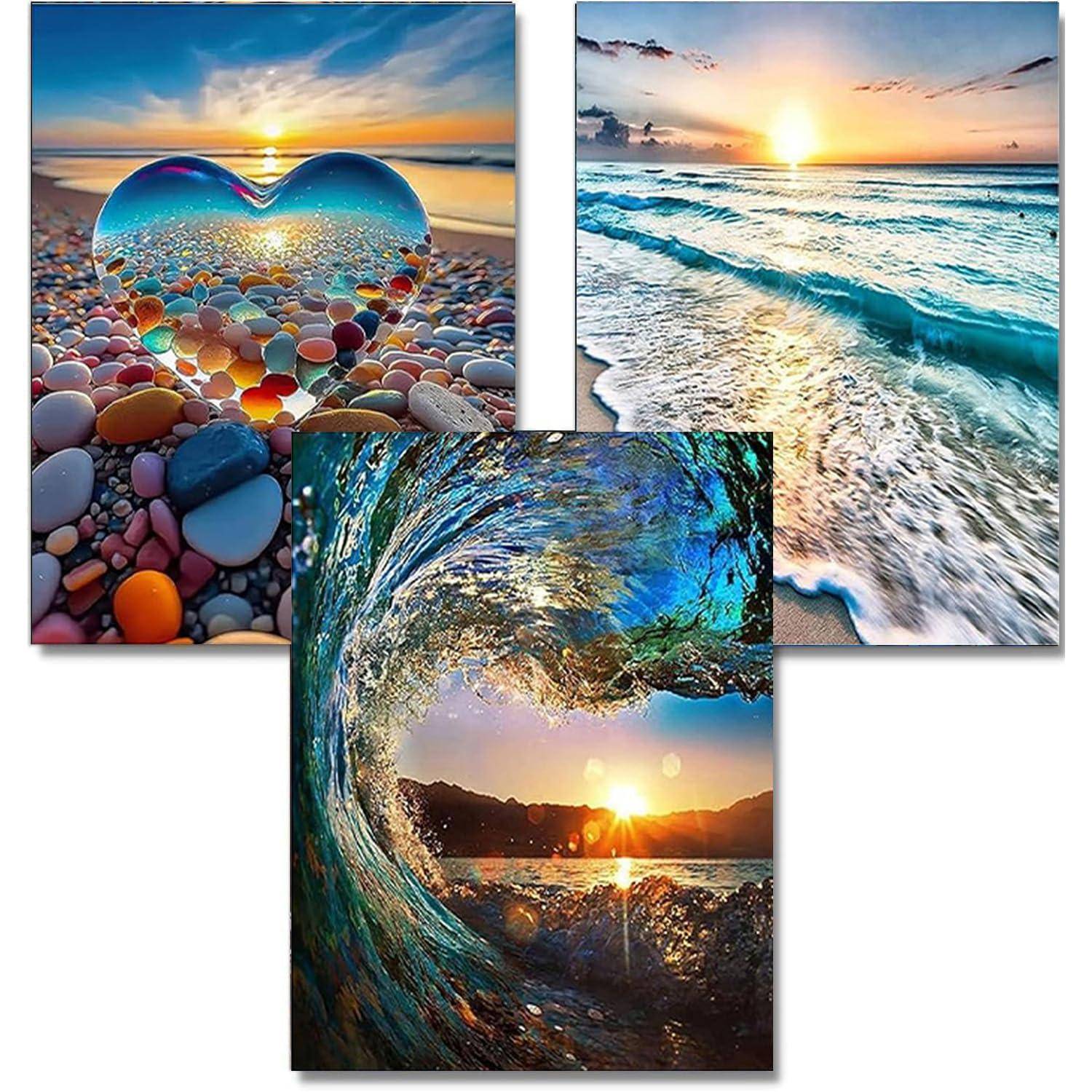 WEMEON Diamond Painting 3er Set Erwachsene, 5D Diamond Painting Strand, Landschaften Diamant Painting for Mosaik Bastelset Erwachsene, 30x40cm