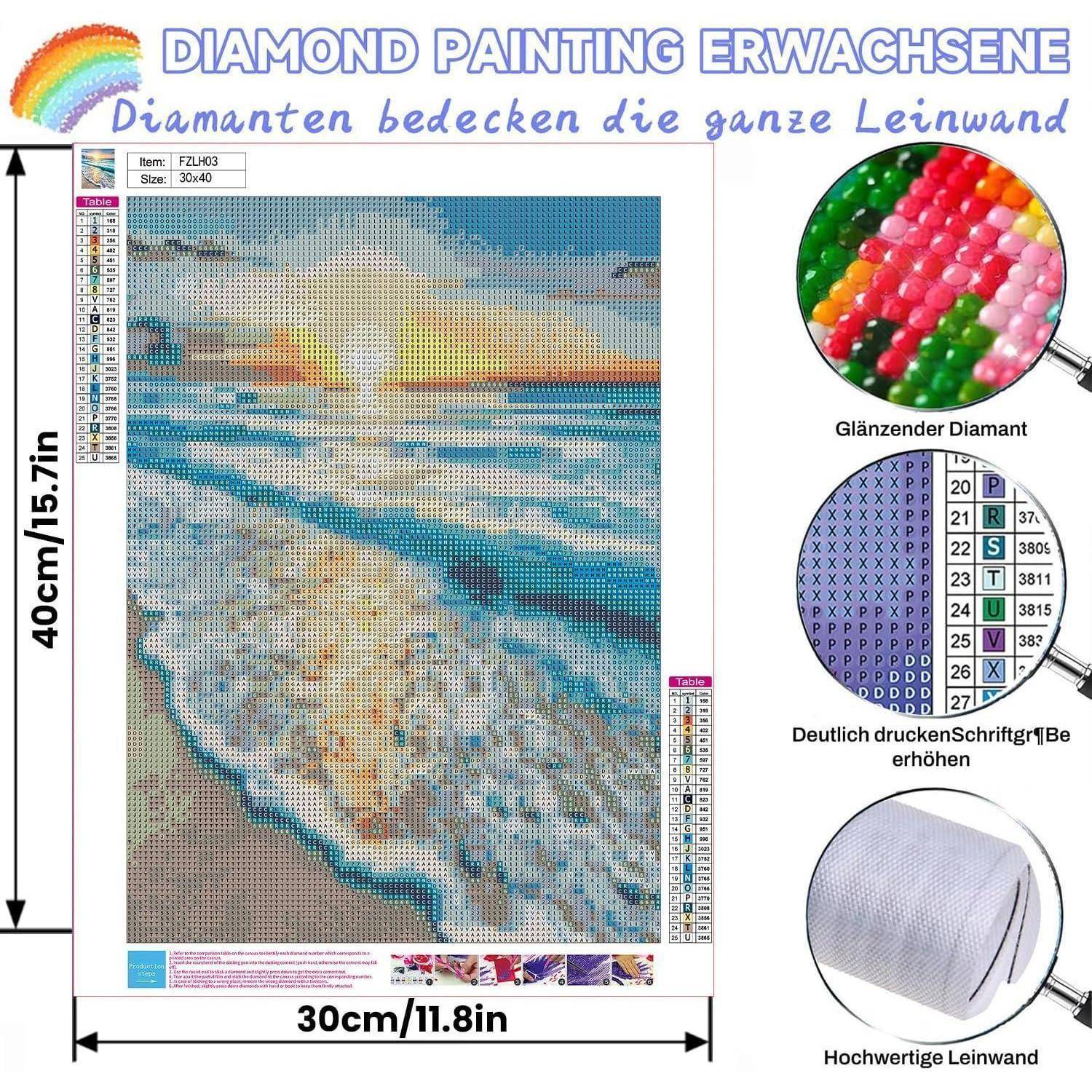 WEMEON Diamond Painting 3er Set Erwachsene, 5D Diamond Painting Strand, Landschaften Diamant Painting for Mosaik Bastelset Erwachsene, 30x40cm