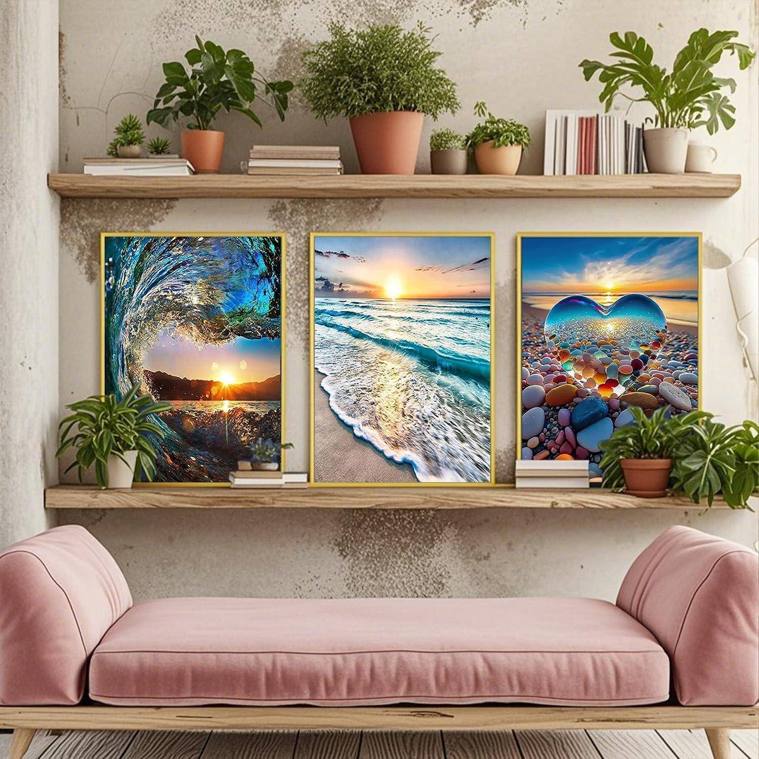 WEMEON Diamond Painting 3er Set Erwachsene, 5D Diamond Painting Strand, Landschaften Diamant Painting for Mosaik Bastelset Erwachsene, 30x40cm