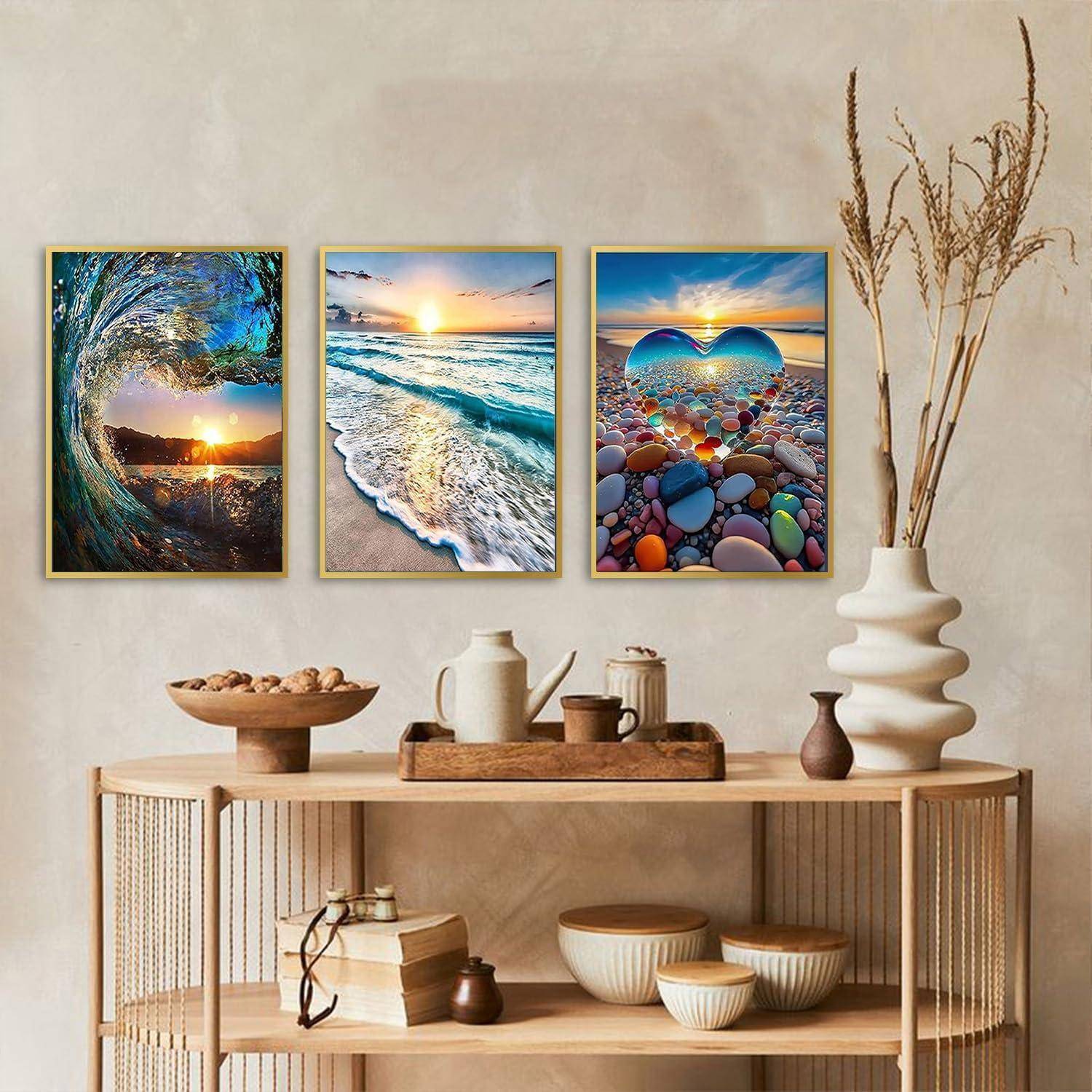 WEMEON Diamond Painting 3er Set Erwachsene, 5D Diamond Painting Strand, Landschaften Diamant Painting for Mosaik Bastelset Erwachsene, 30x40cm