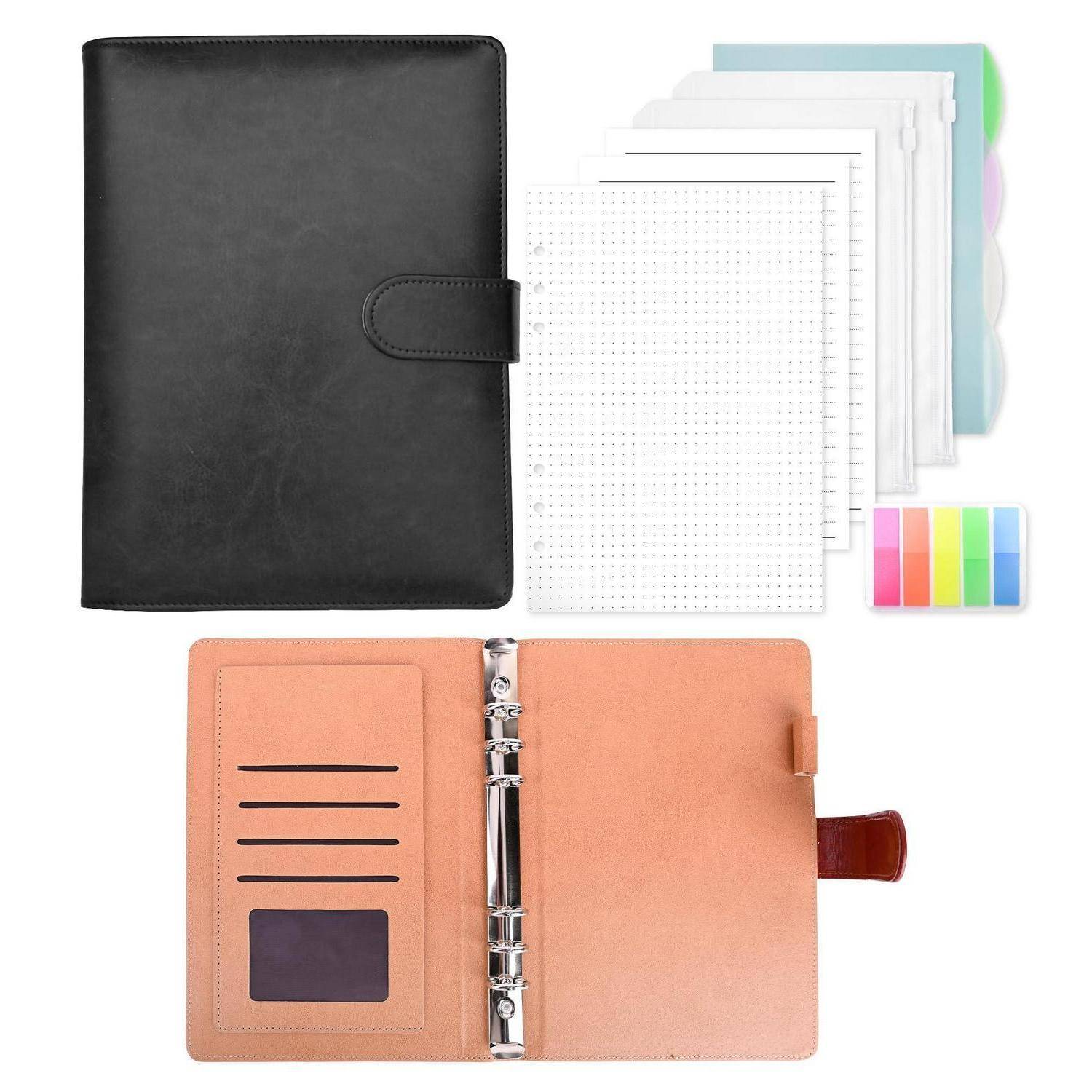 Ringbuch A5 Nachfüllbar, Leder Notizbuch Binder Mit 135 Blätter A5 Nachfüllpapier Und Bindertaschen Für Schulnotizen Reisetagebücher und Organize