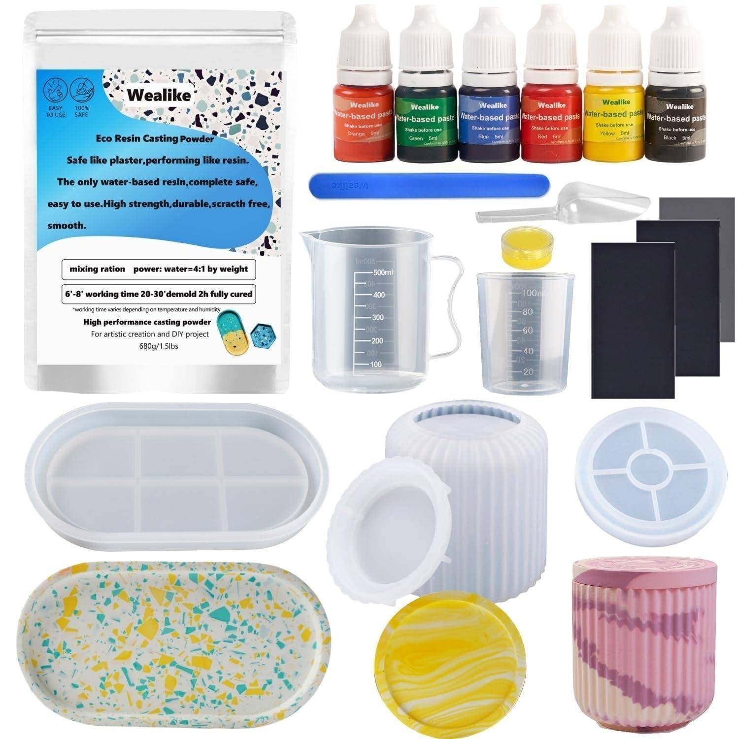 Wealike Gießpulver Bastelset DIY-Komplett Set mit Silikonformen, Farben | Kreativ Basteln für Kinder & Erwachsene, Geschenk Mädchen, Souvenir Baste