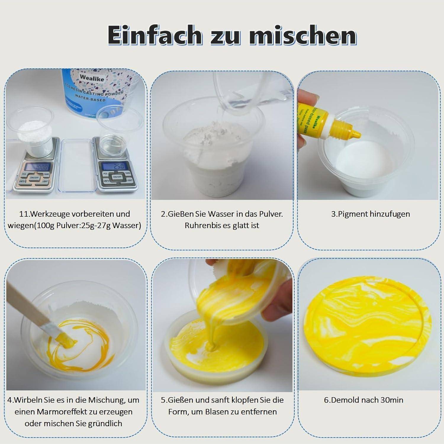 Wealike Gießpulver Bastelset DIY-Komplett Set mit Silikonformen, Farben | Kreativ Basteln für Kinder & Erwachsene, Geschenk Mädchen, Souvenir Baste