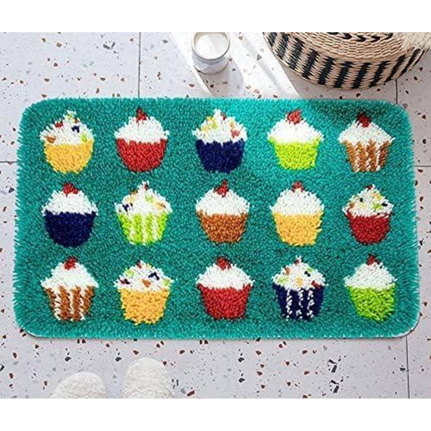 ROCKY&CHAO Knüpfteppich Zum Selber knüpfen, Knüpfsets Latch Hook Kit Selbst Knüpfen Set für Kinder und Erwachsene (Kuchen)