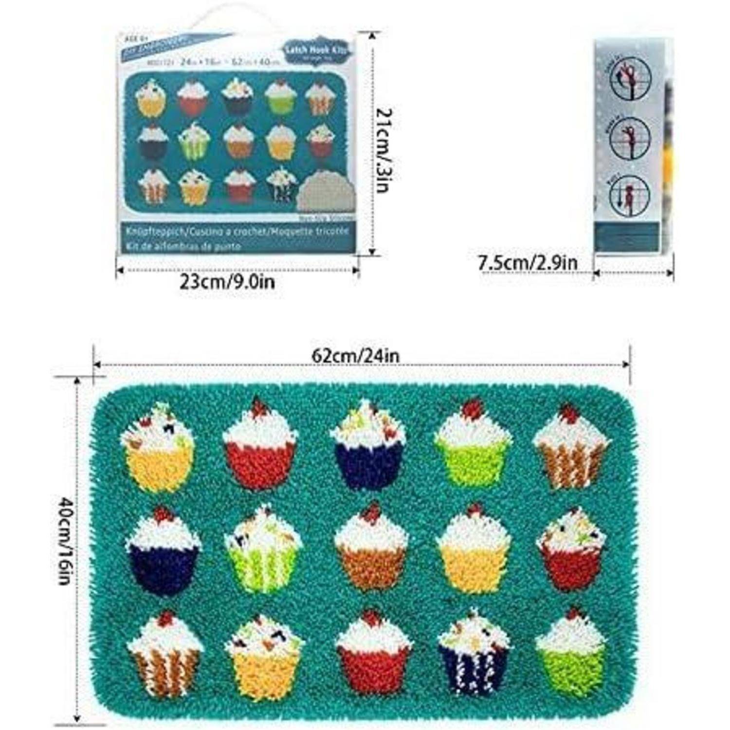 ROCKY&CHAO Knüpfteppich Zum Selber knüpfen, Knüpfsets Latch Hook Kit Selbst Knüpfen Set für Kinder und Erwachsene (Kuchen)
