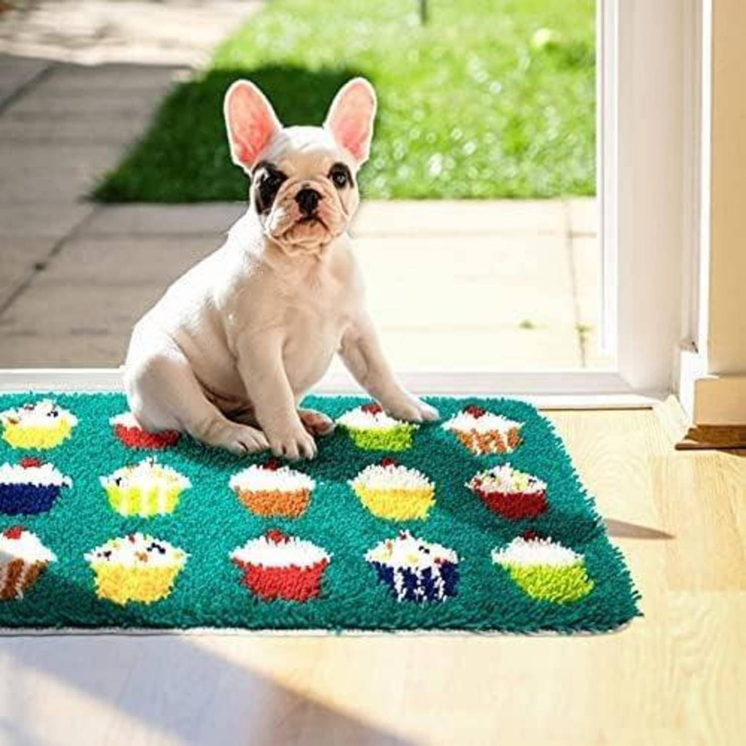 ROCKY&CHAO Knüpfteppich Zum Selber knüpfen, Knüpfsets Latch Hook Kit Selbst Knüpfen Set für Kinder und Erwachsene (Kuchen)
