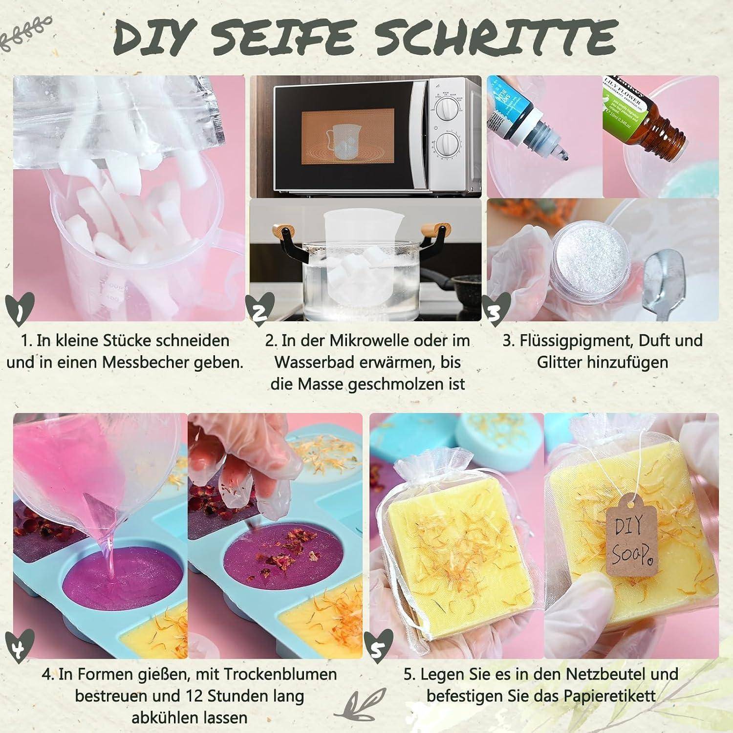 Vezerd Seife Selber Machen, Kreative Bastelset Erwachsene DIY Set | Seifenherstellung mit Seifenform und Rohseife, Badebomben Seifen Soap Making