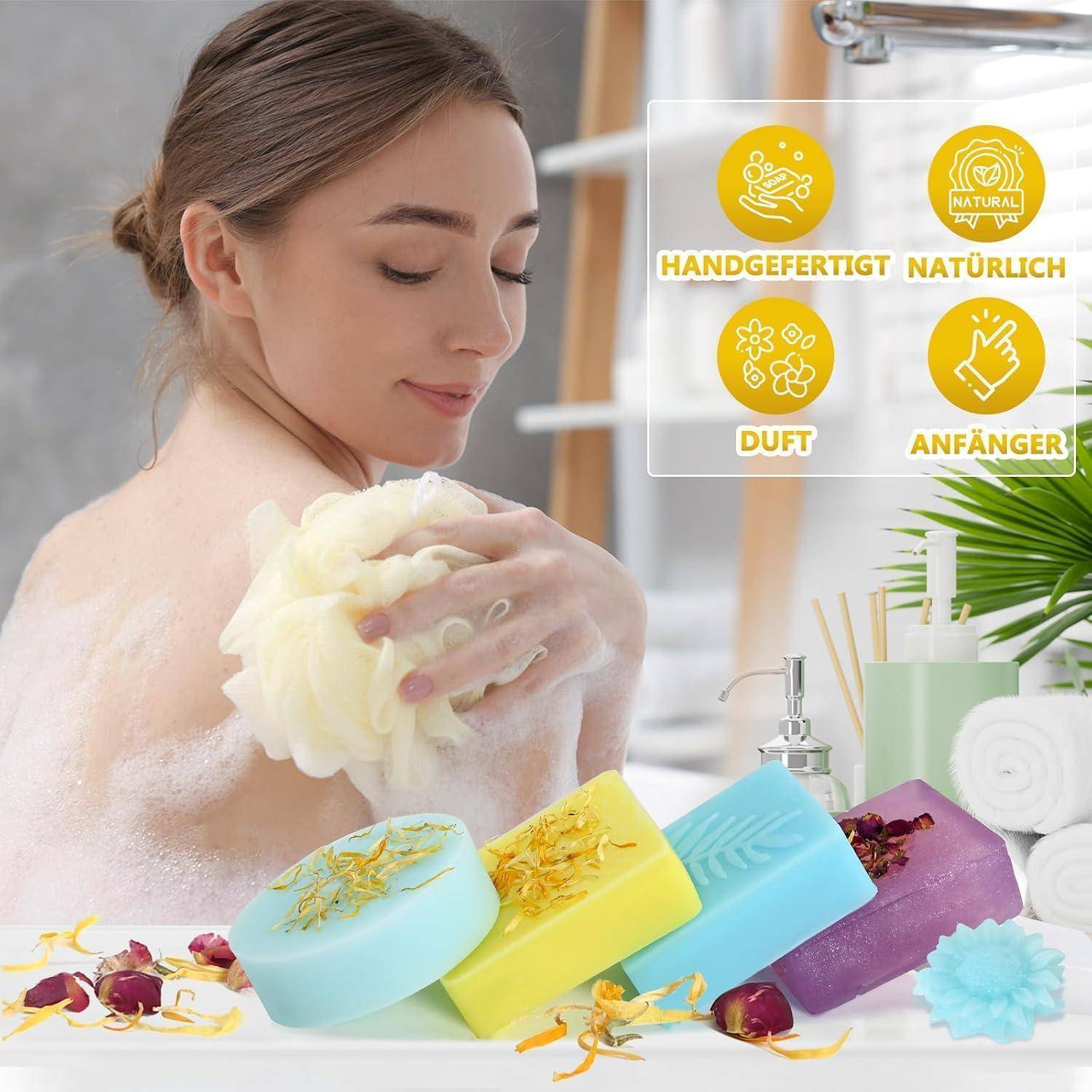 Vezerd Seife Selber Machen, Kreative Bastelset Erwachsene DIY Set | Seifenherstellung mit Seifenform und Rohseife, Badebomben Seifen Soap Making