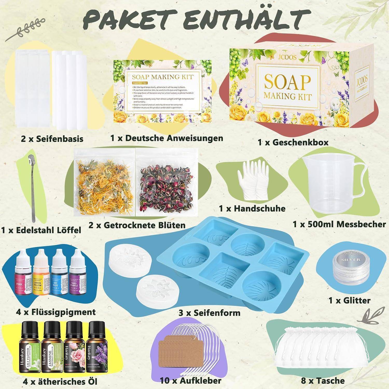 Vezerd Seife Selber Machen, Kreative Bastelset Erwachsene DIY Set | Seifenherstellung mit Seifenform und Rohseife, Badebomben Seifen Soap Making