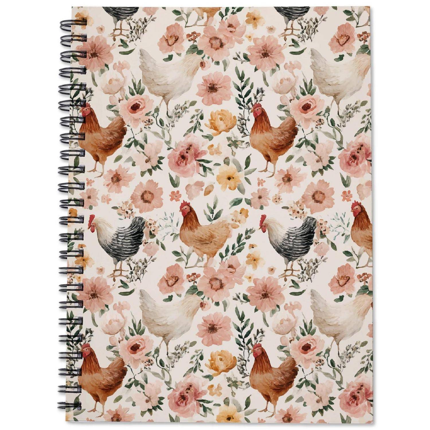 Huhn Spiralnotizbuch Spiraljournal Tier 8 x 6 Zoll Blütenhuhn 80 Seiten A5 Kariertes College-Notizbuch Mit Taschen Notizblock Büro Lernmaterial Schr