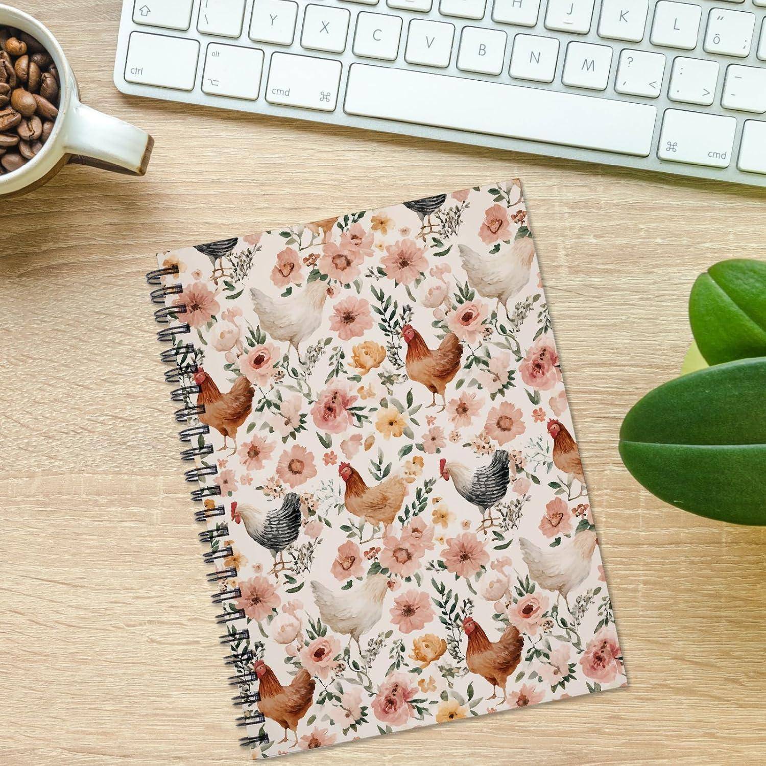 Huhn Spiralnotizbuch Spiraljournal Tier 8 x 6 Zoll Blütenhuhn 80 Seiten A5 Kariertes College-Notizbuch Mit Taschen Notizblock Büro Lernmaterial Schr