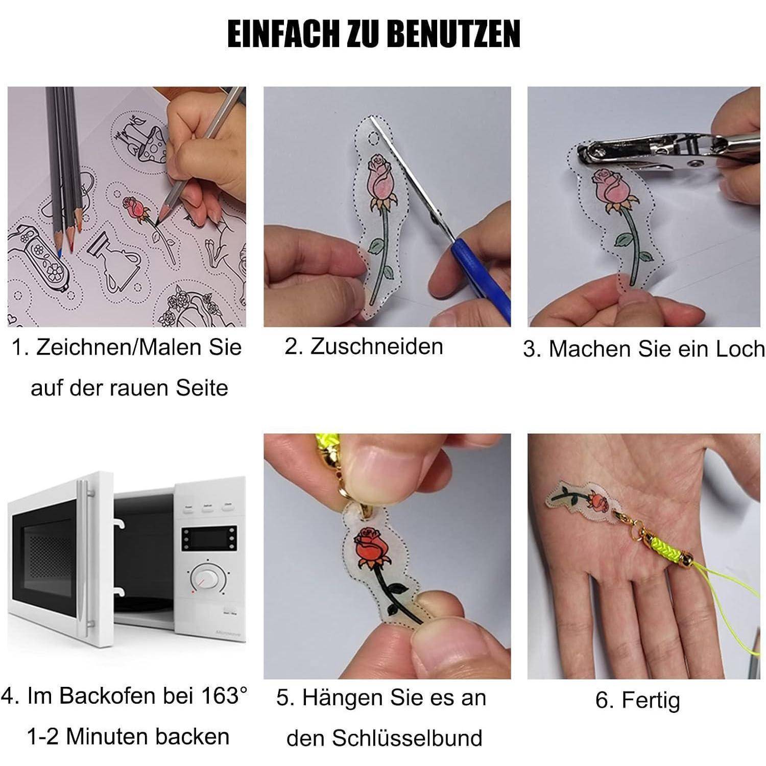SUNANFBEST Schrumpffolie Set, 20 Stück A5 Blatt leere Schrumpffolienset Schrumpffolien Set Schrumpffolie Basteln zum Bastelset shrink plastic DIY