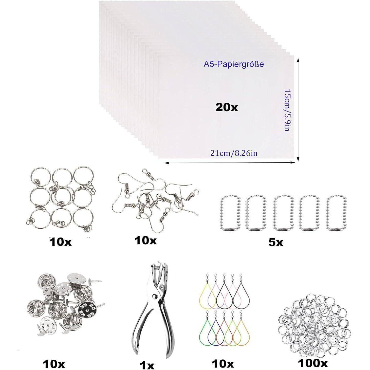 SUNANFBEST Schrumpffolie Set, 20 Stück A5 Blatt leere Schrumpffolienset Schrumpffolien Set Schrumpffolie Basteln zum Bastelset shrink plastic DIY
