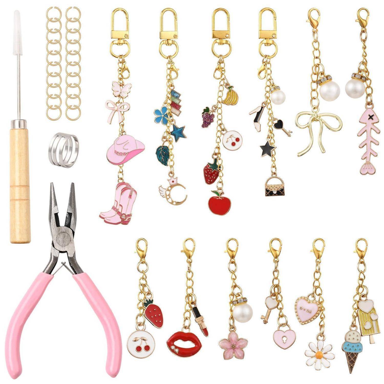 BEEFLYING Lipgloss AnhäNger SchlüSselanhäNger Bastelset, 12 Stk Niedlichem | Selber Machen Set Perlen SchlüSselanhäNger TaschenanhäNger Set Keyc