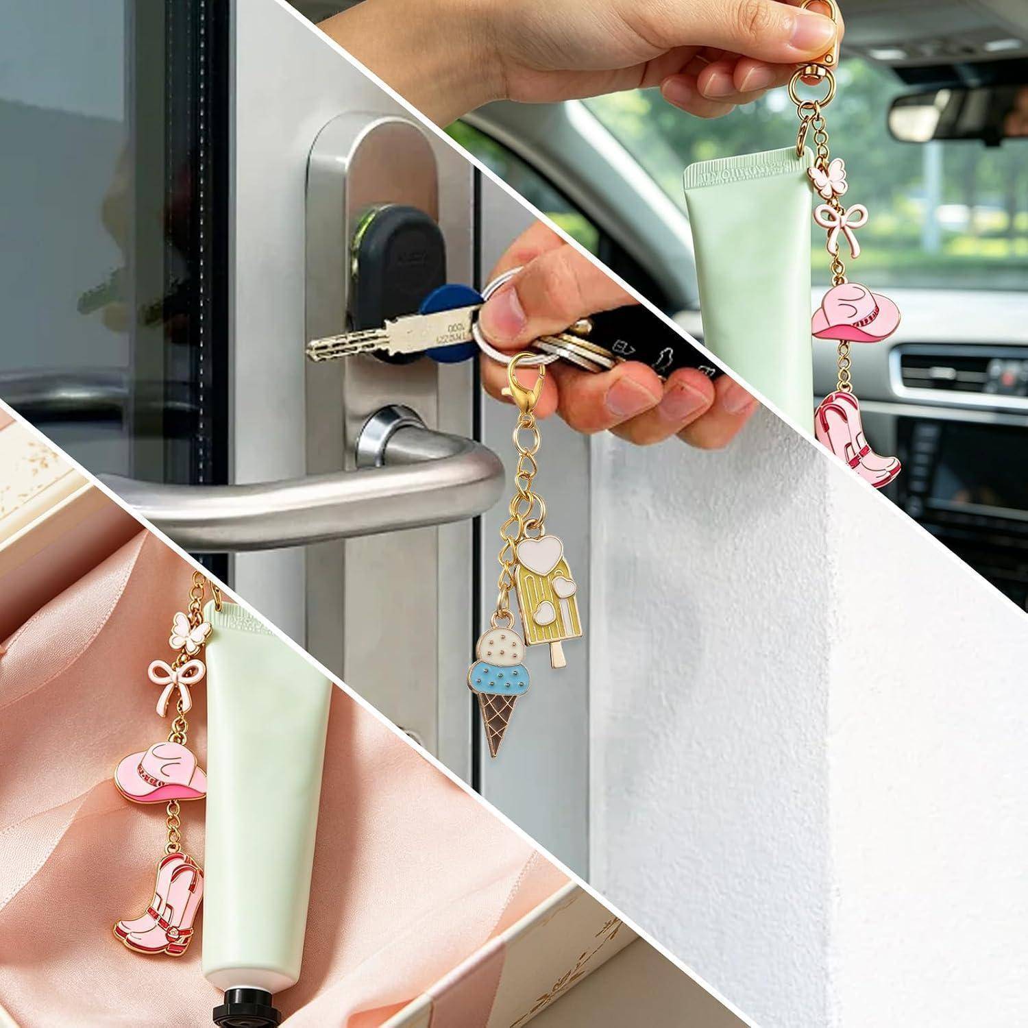 BEEFLYING Lipgloss AnhäNger SchlüSselanhäNger Bastelset, 12 Stk Niedlichem | Selber Machen Set Perlen SchlüSselanhäNger TaschenanhäNger Set Keyc