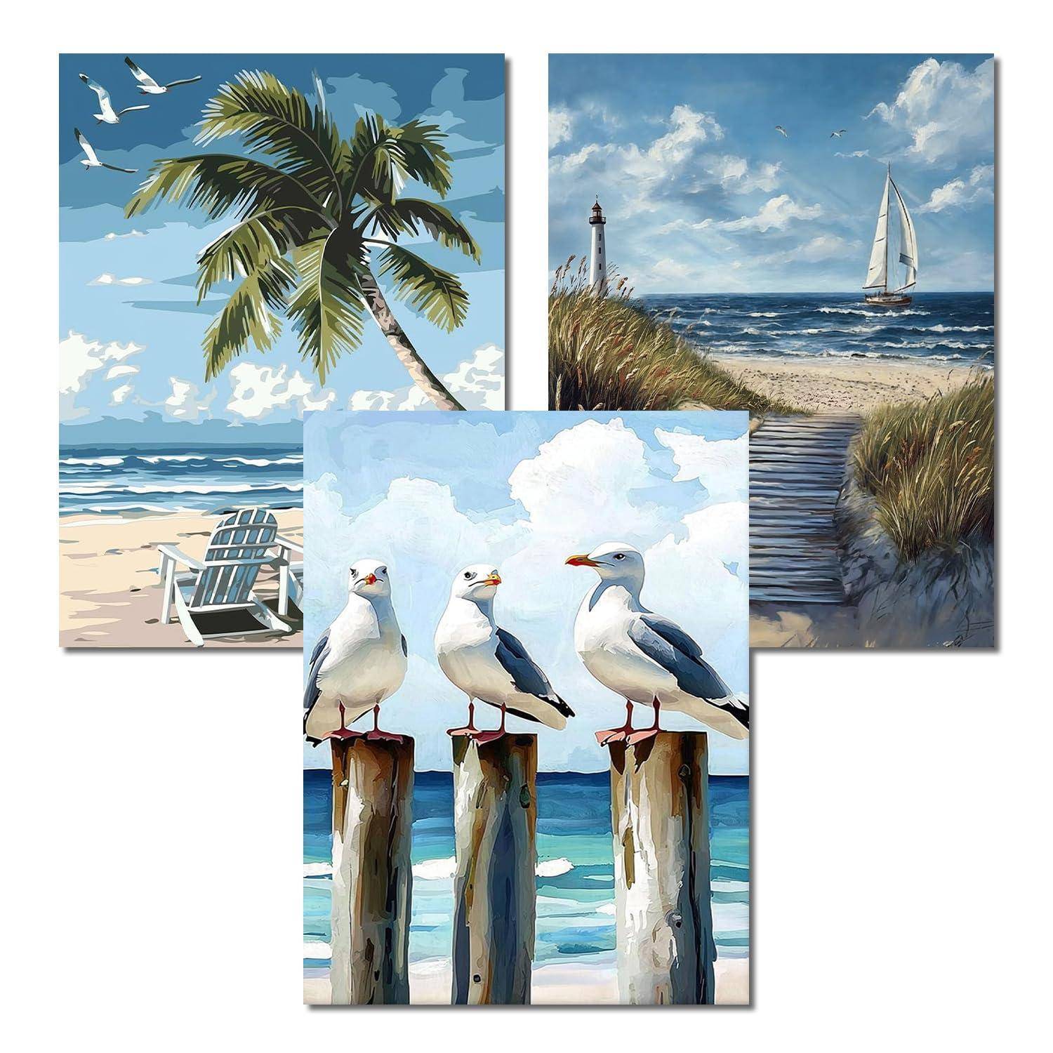 Yaostarart Strand Diamond Painting Erwachsene 3er Set,5D Diamond Painting,landschaft Diamant Painting Mosaik Bastelset Erwachsene für Wohnkultur und