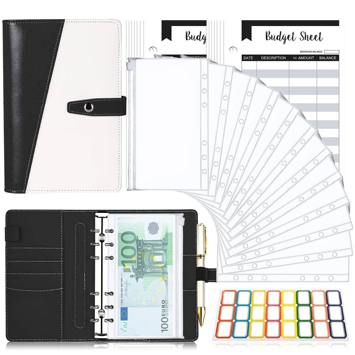 Budget Planner Budget Binder A6, Budgetplaner Geld Organizer mit Weiche PVC Tasche, TAOPE Leder Budget Binder Notizbuch A6 Cash Stuffing, 6 Löcher