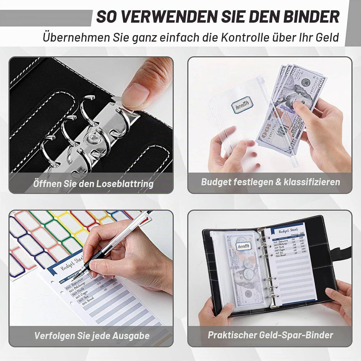Budget Planner Budget Binder A6, Budgetplaner Geld Organizer mit Weiche PVC Tasche, TAOPE Leder Budget Binder Notizbuch A6 Cash Stuffing, 6 Löcher