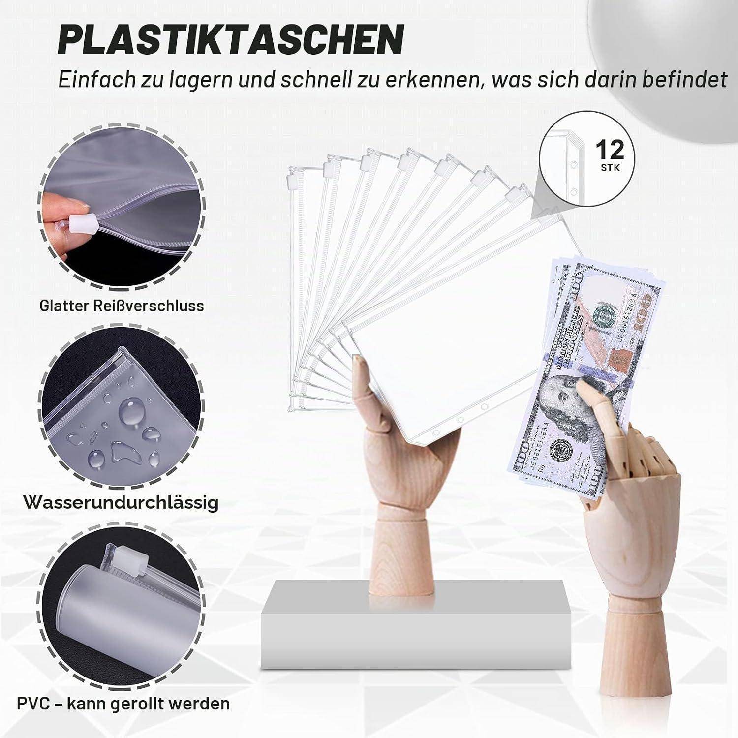 Budget Planner Budget Binder A6, Budgetplaner Geld Organizer mit Weiche PVC Tasche, TAOPE Leder Budget Binder Notizbuch A6 Cash Stuffing, 6 Löcher