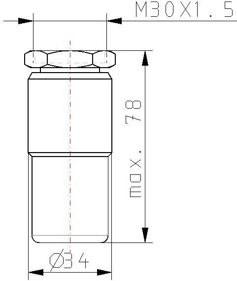 Technische Zeichnung einer Sechskantschraube mit der Bezeichnung M30x1,5, mit einer maximalen Länge von 78 mm und einem Durchmesser von 34 mm.