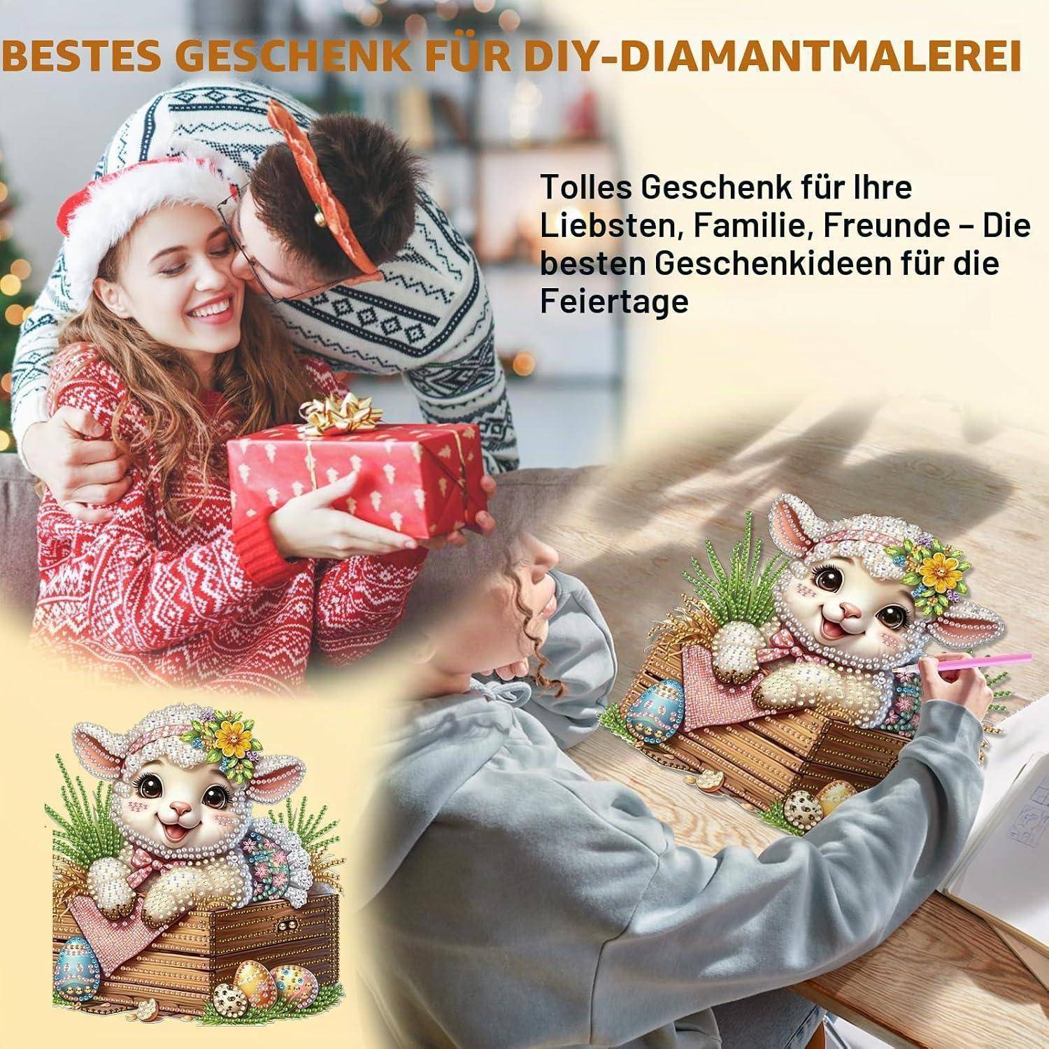 Lxmsja Ostern Diamond Painting Anhänger, 5D Lamm Diamond Painting Fensterbilder für Erwachsene, Bastelset Kreativ Set Hängend Ornament Ostern Tür
