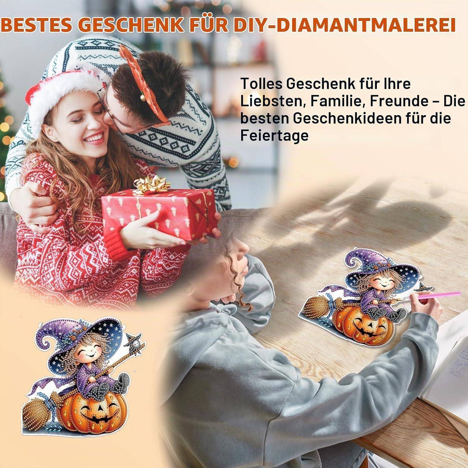 Lxmsja Halloween Diamond Painting Anhänger Zauberer, 5D Diamond Painting Fensterbilder Beidseitig für Erwachsene Kinder, Bastelset Kreativ Set, Hän