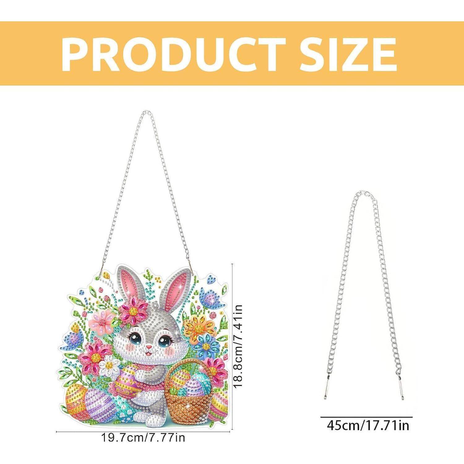 Größentabelle für Produkt: Hase Osterkorb Kettentasche, 19,7 cm breit x 18,8 cm hoch, mit 45 cm Kettengurt.