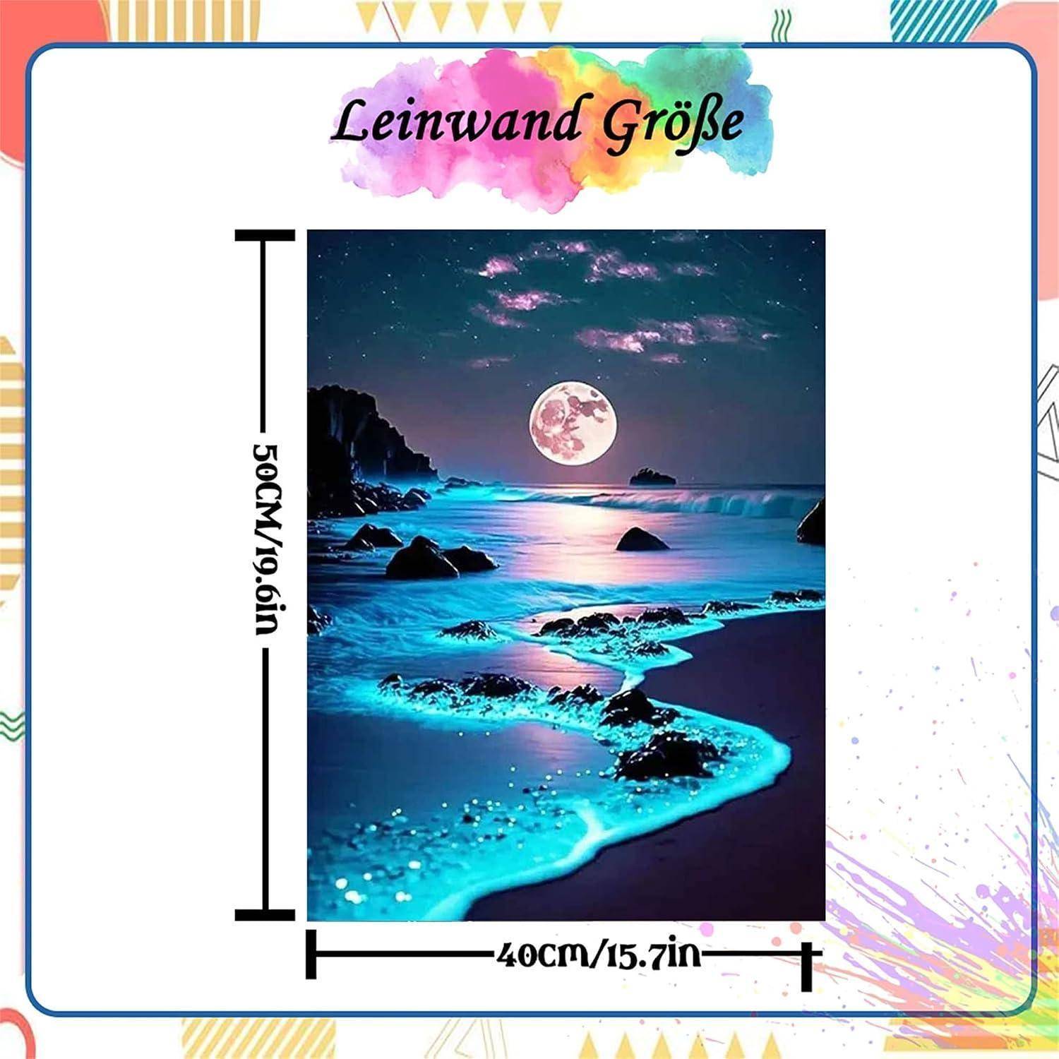 Poster-artiger Größenleitfaden mit dem Titel "Leinwandgröße"" mit einem Leinwandbeispiel mit den Abmessungen 50 cm/19,6 Zoll Höhe und 40 cm/15,7 Zoll Breite.
