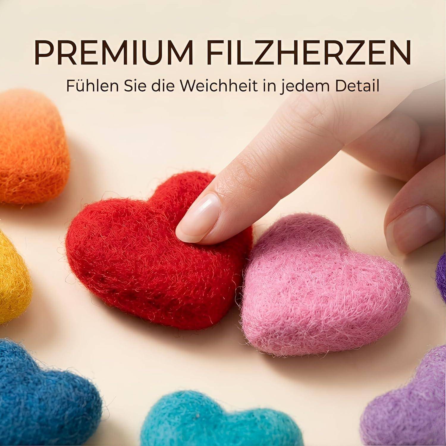 ThaiRoot Filzherzen 10 Stück, 3 cm, handgefertigt aus 100% Wolle – Bastelset für DIY, Dekoration, Kleidung & Geschenkideen, 10 Farben
