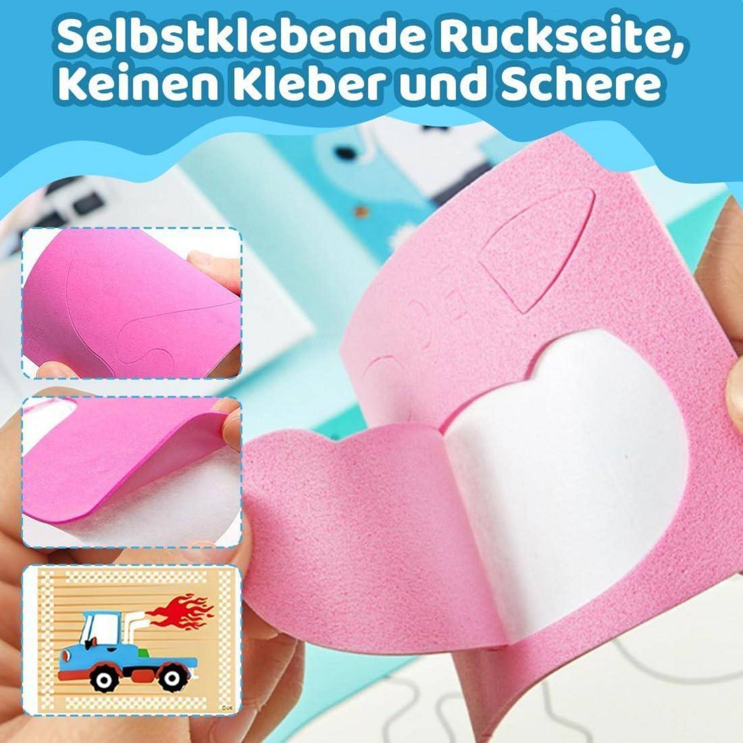 Rosa selbstklebendes Kartenhülle mit herzförmigem Ausschnitt; deutscher Text besagt „Selbstklebendes Rückseite, kein Leim und keine Schere