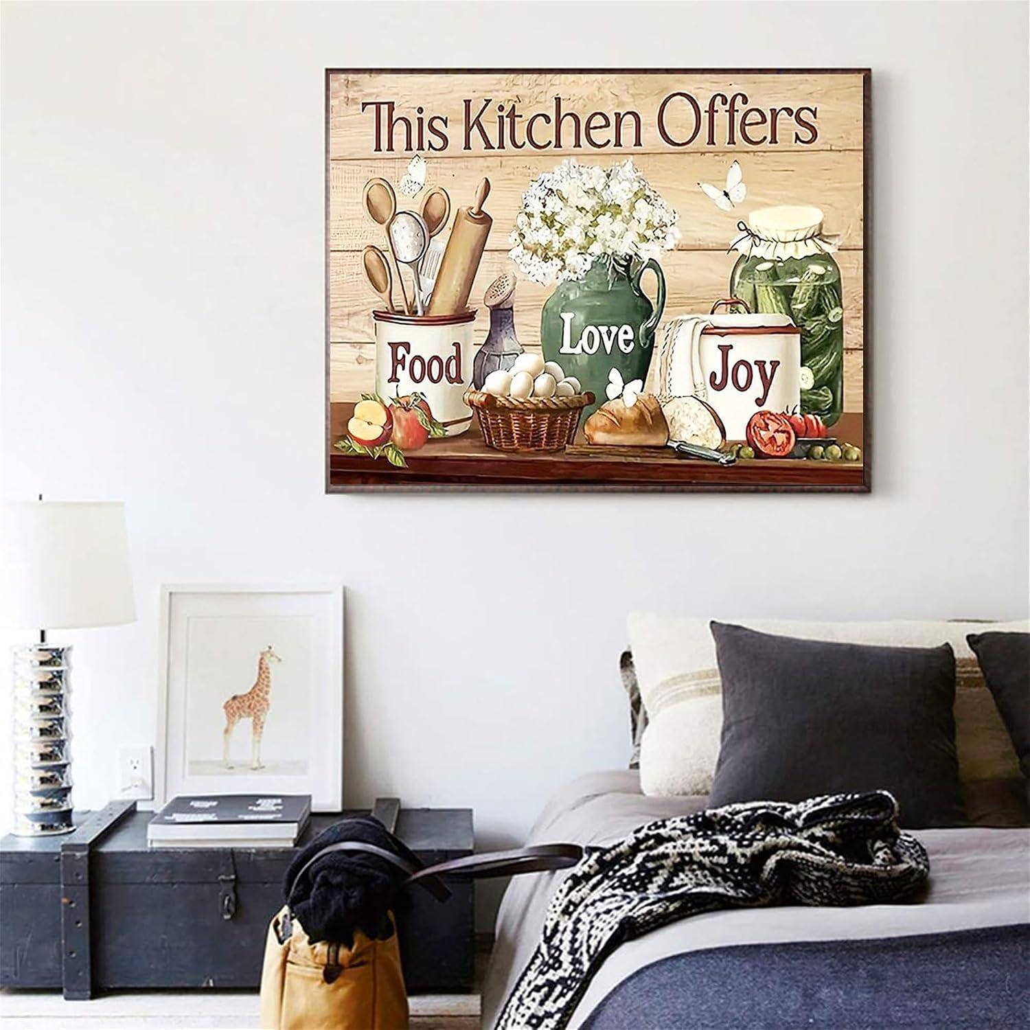 Ein Schlafzimmer mit einem Wandschild mit der Aufschrift „Diese Küche bietet