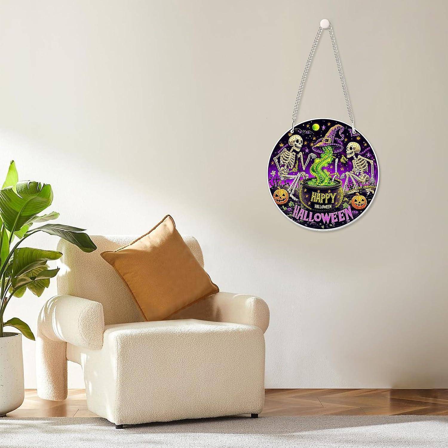 Rundes Halloween-Wandbehang mit Skeletten und 