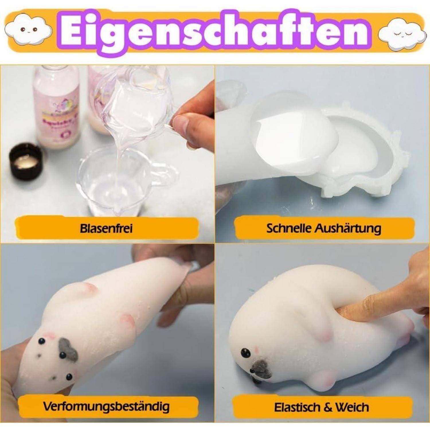 Tier Squishy Bastelset Große Seehund Silikonform 15cm Flüssigsilikon Flockpulver