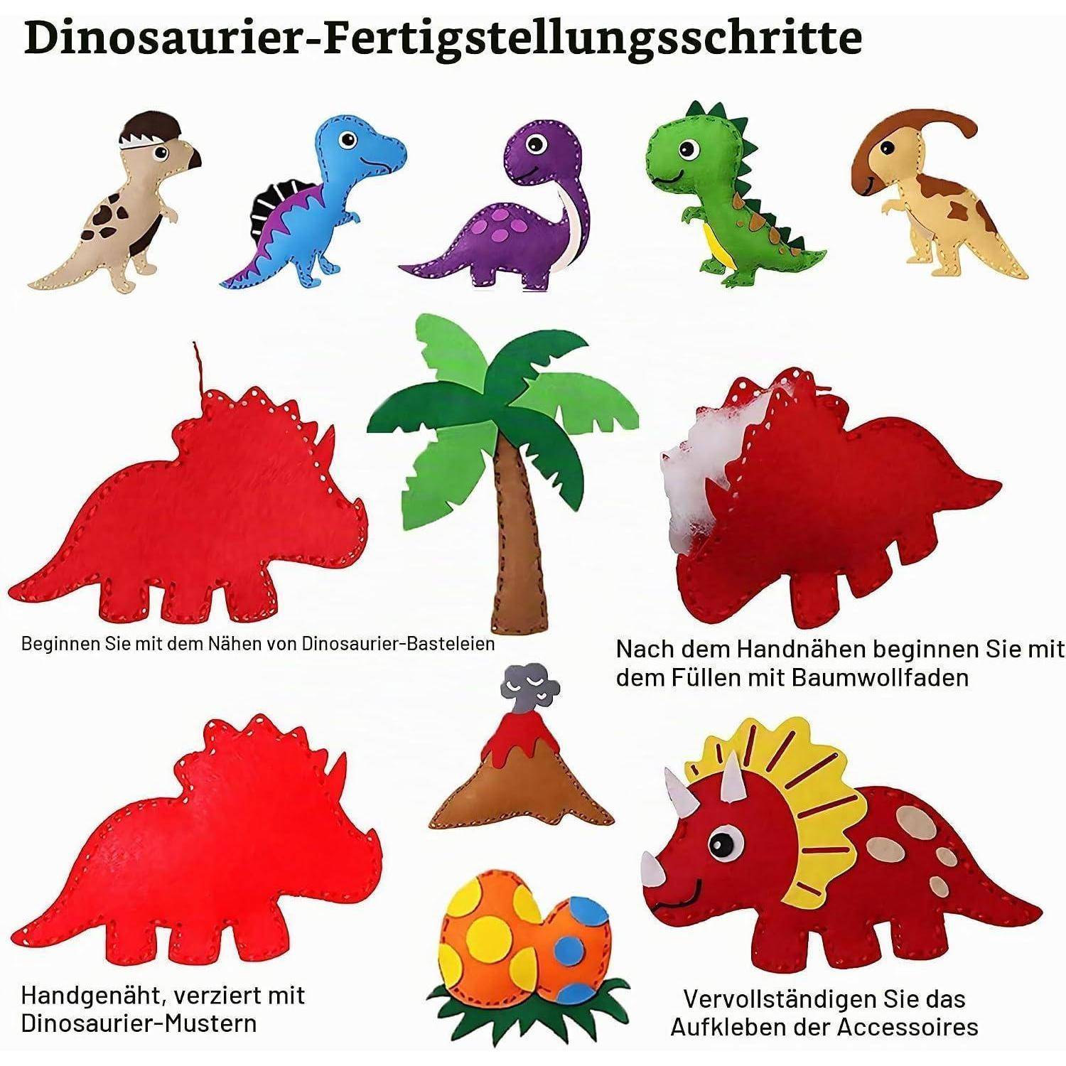 WSNDM 14 Stück Nähset Kinder, DIY Dinosaurier Filz Nähen Bastelset, Nähen Anfänger Pädagogische Kreativsets, Art Craft Geschenk, Gefüllte Filz