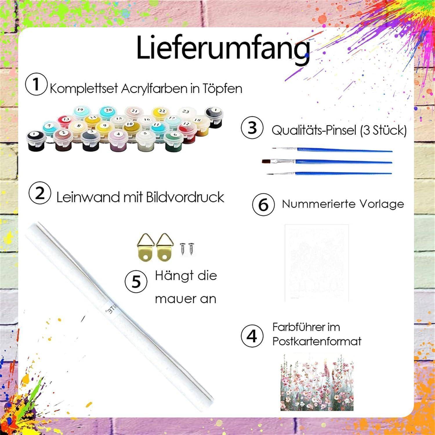 Generisch Blumen Malen Nach Zahlen Erwachsene,Rosa Blüten Paint by Numbers Adults,Diy Malen Nach Zahlen Erwachsene Set Handgemalt Kreativ Bastelset