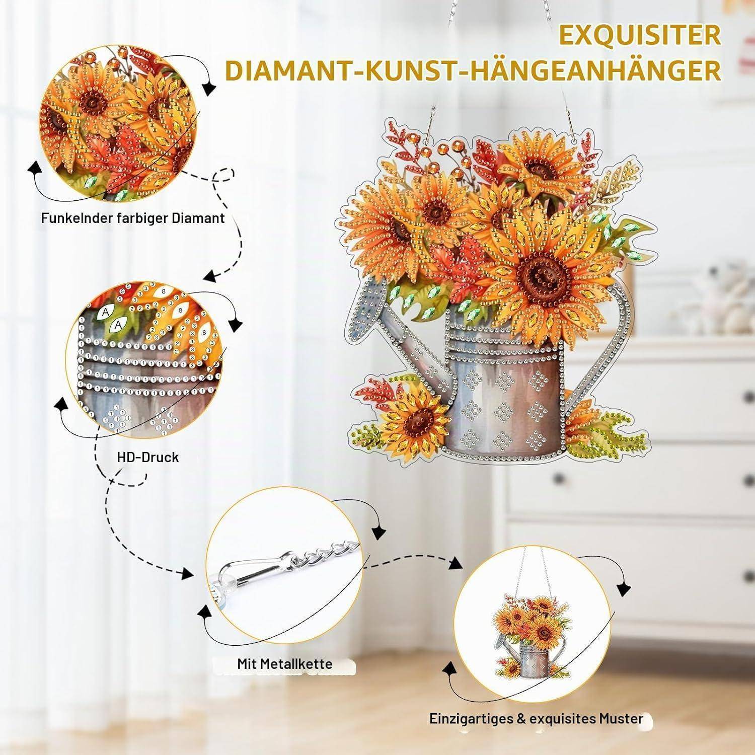 Bowetile Diamond Painting Anhänger Sonnenblume, Herbst Diamond Painting Fensterbilder Erwachsene,Kinder Hängende Ornament Motive Bastelset für Fens