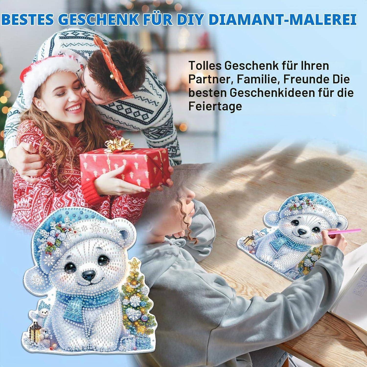 Lxmsja 5D Diamond Painting Weihnachten Anhänger, Eisbär Diamond Painting Fensterbilder Kinder Erwachsene, Hängende Ornament Bastelset Geschenk Mäd